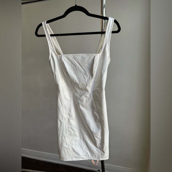 Vinyl Square Neck Mini Dress in white, OH POLLY - Picture 4 of 6